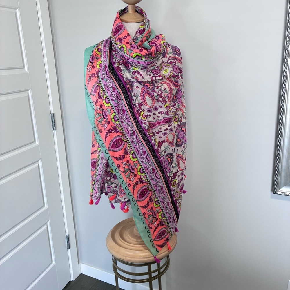 Simons Neon Paisley Lightweight Women's Scarf with Multicolor Accents